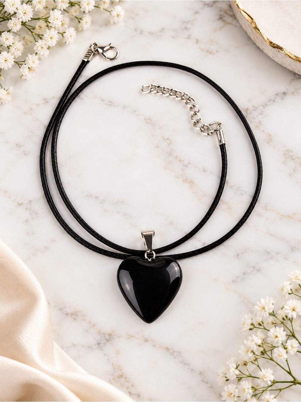 Black Heart Pendant Necklace with Double Cord